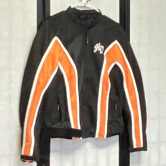 Harley Davidson Mesh Riding Jacket Black Orange Zip-Up S Genuine Motor Clothes - Picture 3 of 15